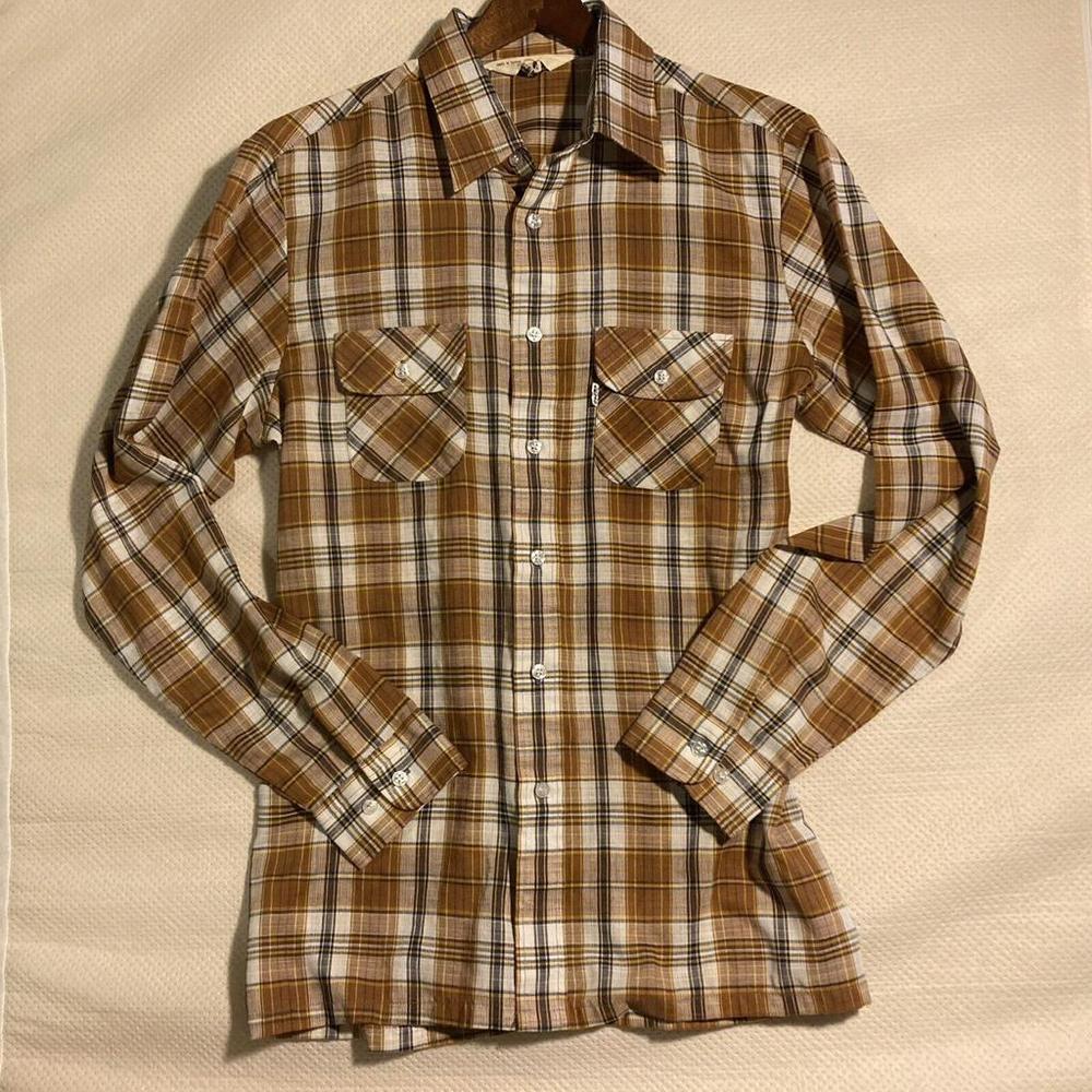 VTG Levi's Panatela Sportswear Plaid Button Shirt Orange White | Men's M Western
